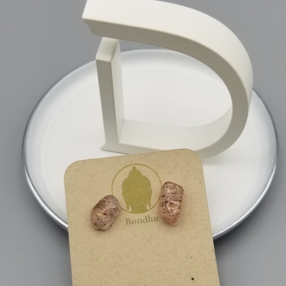 Strawberry quartz silver stud earrings